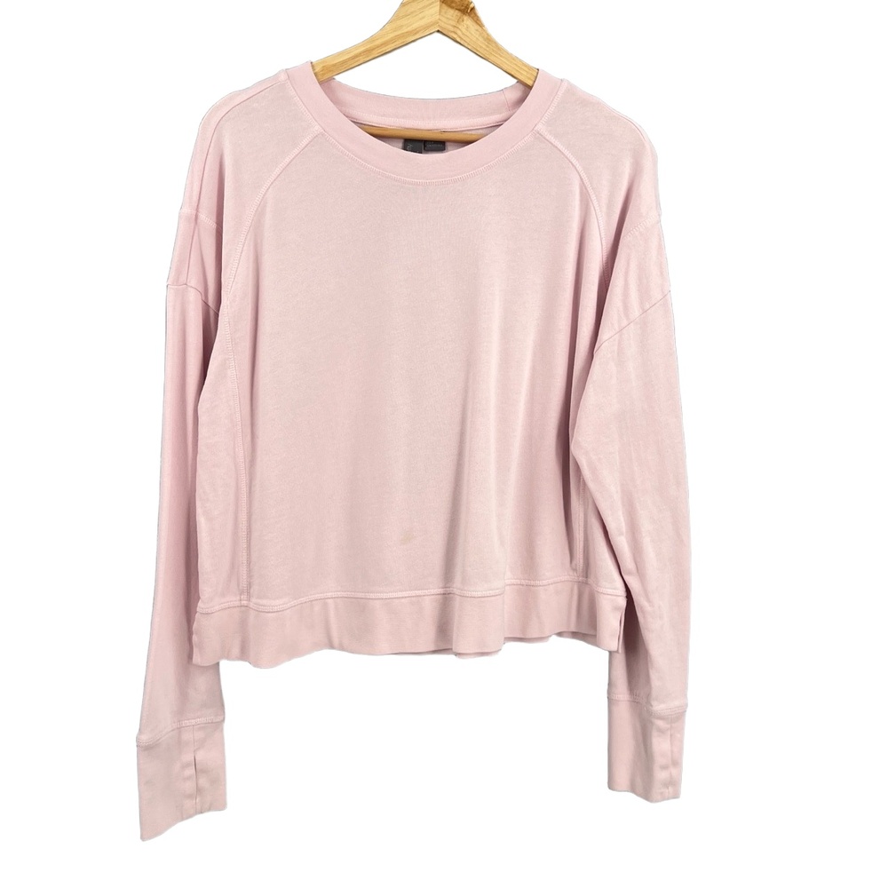 Sweaty Betty Cropped Pink Sweatshirt Thumb Holes Crew Neck Cotton Modal Size‎ 8